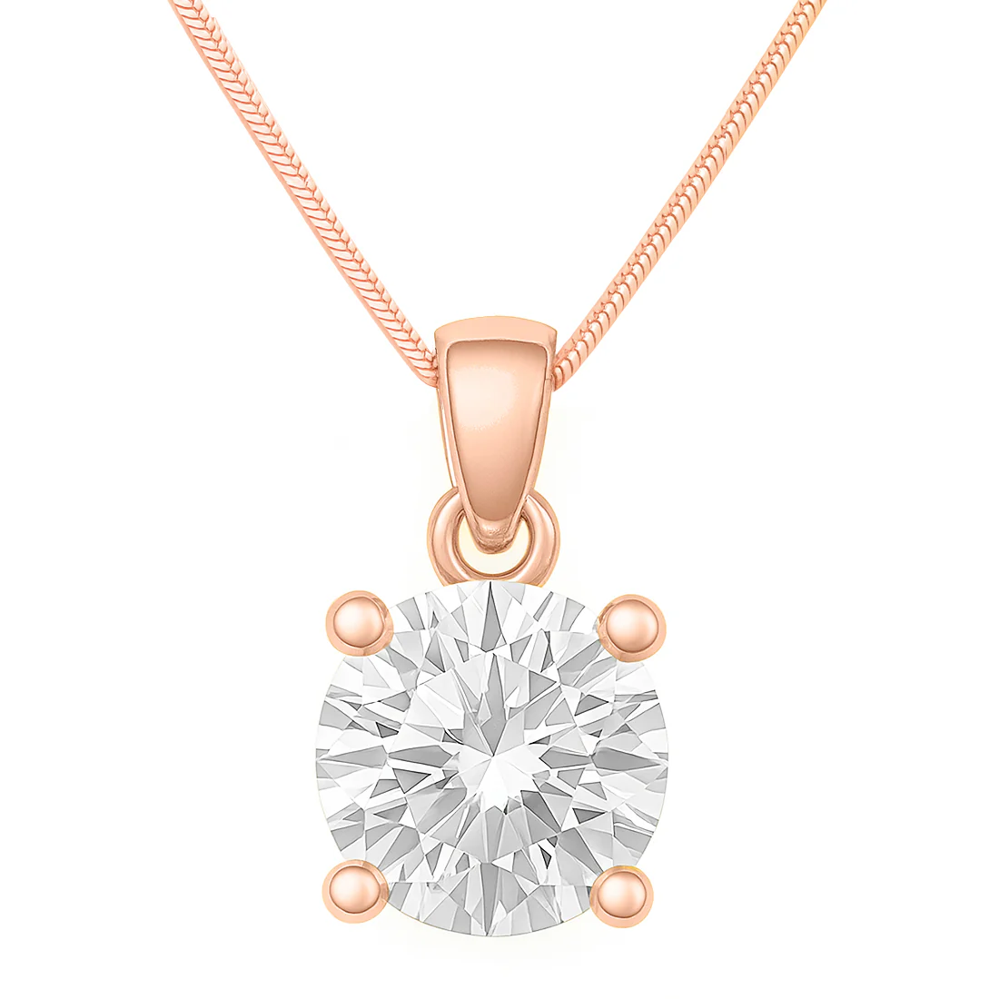 Solitaire Rose Gold Plated 925 Silver Pendant With Snake Chain - Image 5