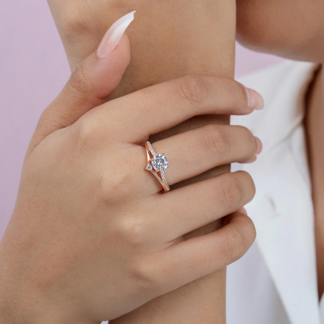 Solitaire Rose Gold Plated 925 Sterling Silver Ring - Image 3