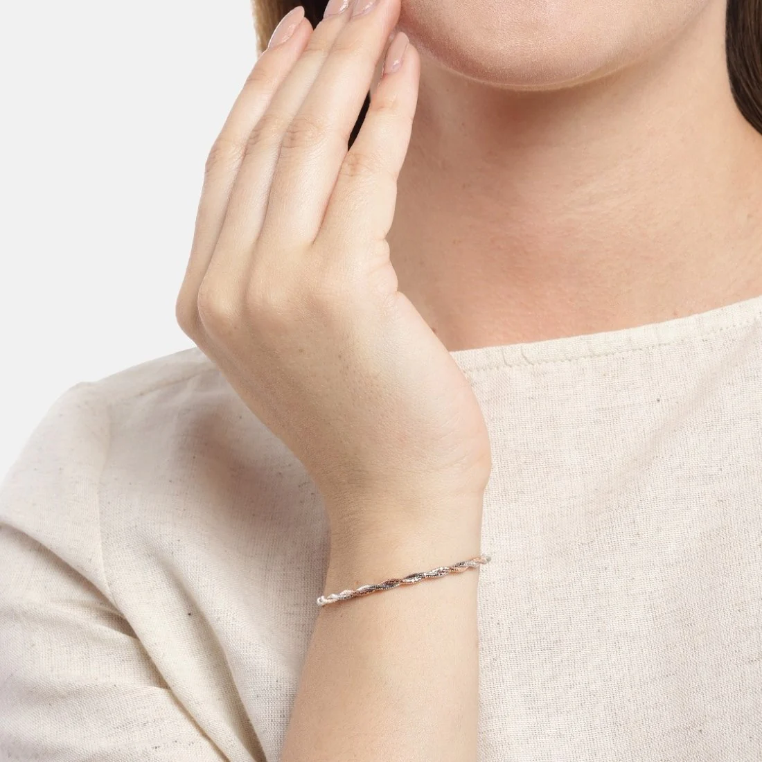 Sophisticated Dual Tone Weave Bracelet 925 Sterling Silver - Image 2