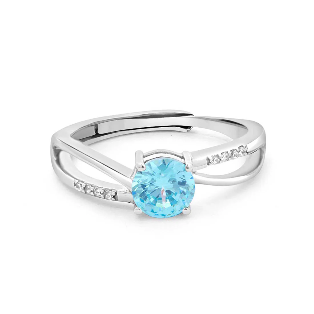Sparkling blue CZ Rhodium Plated 925 Sterling Silver Adjustable Ring - Image 5