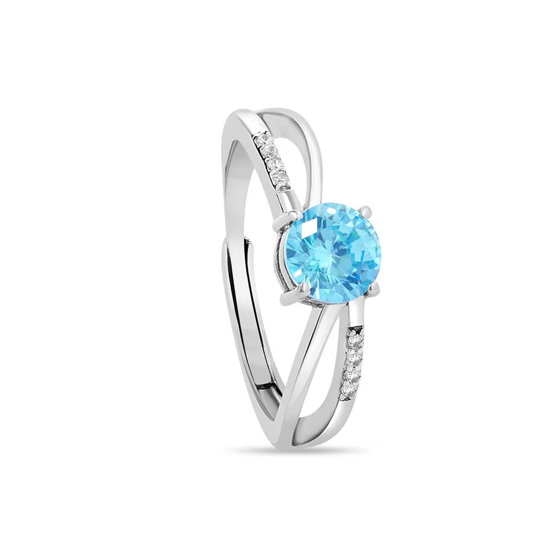 Sparkling blue CZ Rhodium Plated 925 Sterling Silver Adjustable Ring - Image 6