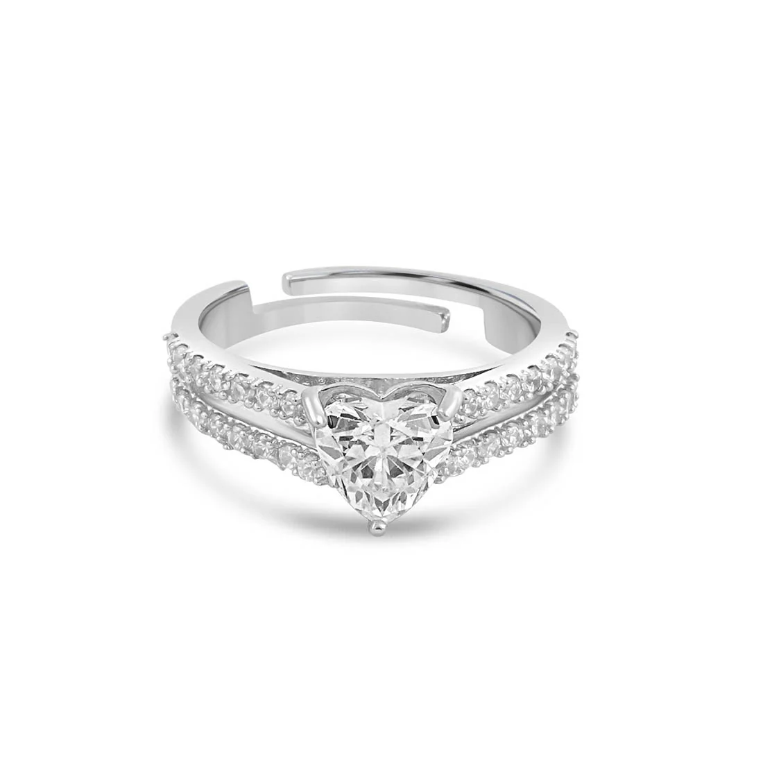 Sparkling Heart Rhodium Plated 925 Sterling Silver Ring - Image 4