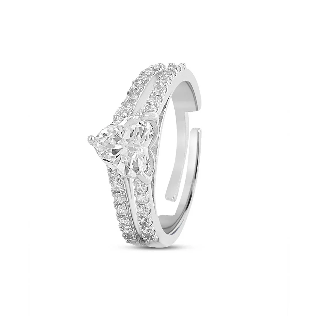 Sparkling Heart Rhodium Plated 925 Sterling Silver Ring - Image 5