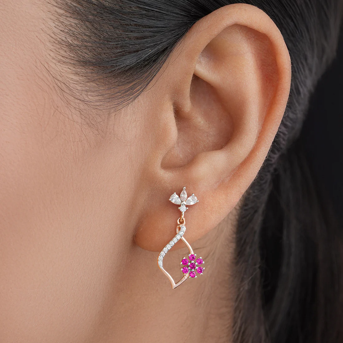 Sparkling Petals Rose Gold Plated 925 Sterling Silver Earrings - Image 3