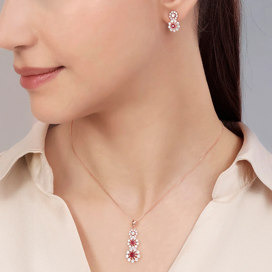 Sparkling Rose Gold Plated 925 Sterling Silver Jewellery Set - Image 3