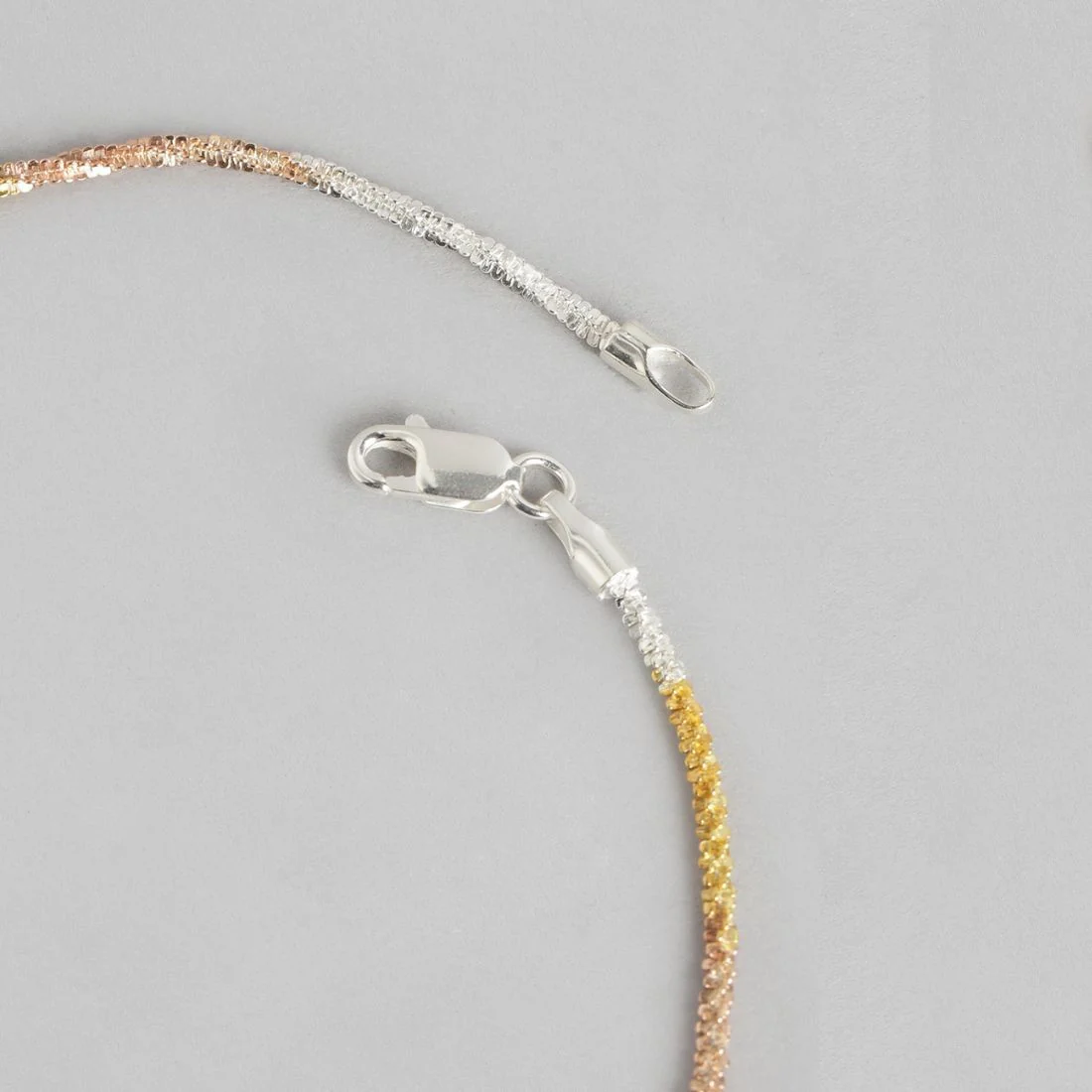 Sparkling Triple Tone 925 Sterling Silver Chain Anklets - Image 7