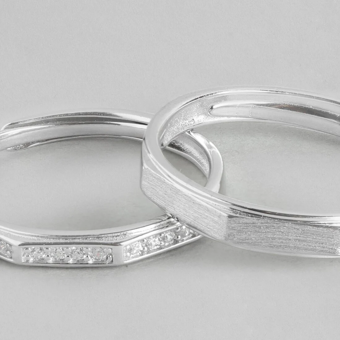 Sparkling Unity Rhodium-Plated 925 Sterling Silver Couple Ring (Adjustable) - Image 8