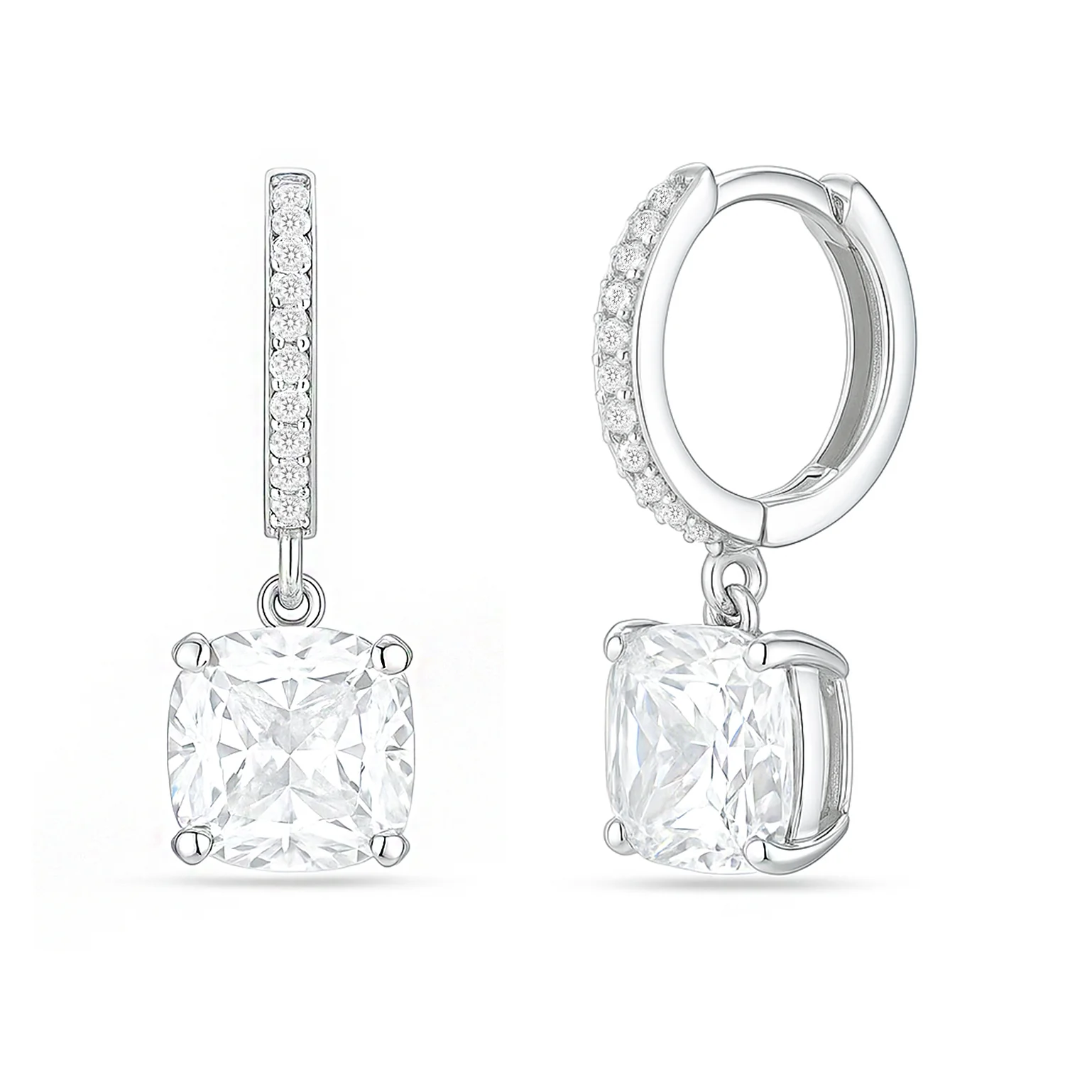 Echo of Light Silver Dangle Hoop Rhodium Plated Earrings - Image 4