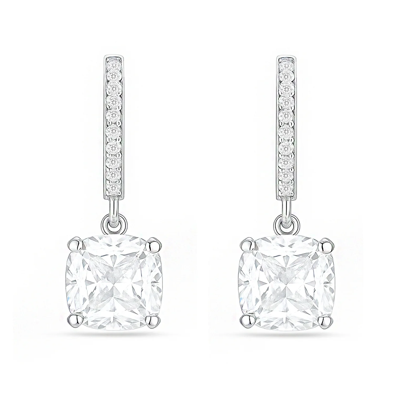 Echo of Light Silver Dangle Hoop Rhodium Plated Earrings - Image 5