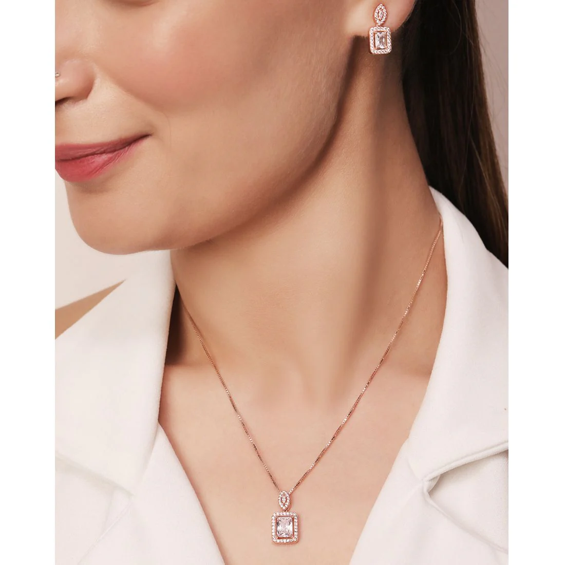 Square Radiance 925 Sterling Silver Rose Gold-Plated Jewelry Set - Image 2