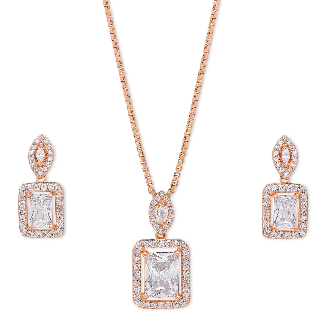 Square Radiance 925 Sterling Silver Rose Gold-Plated Jewelry Set - Image 3