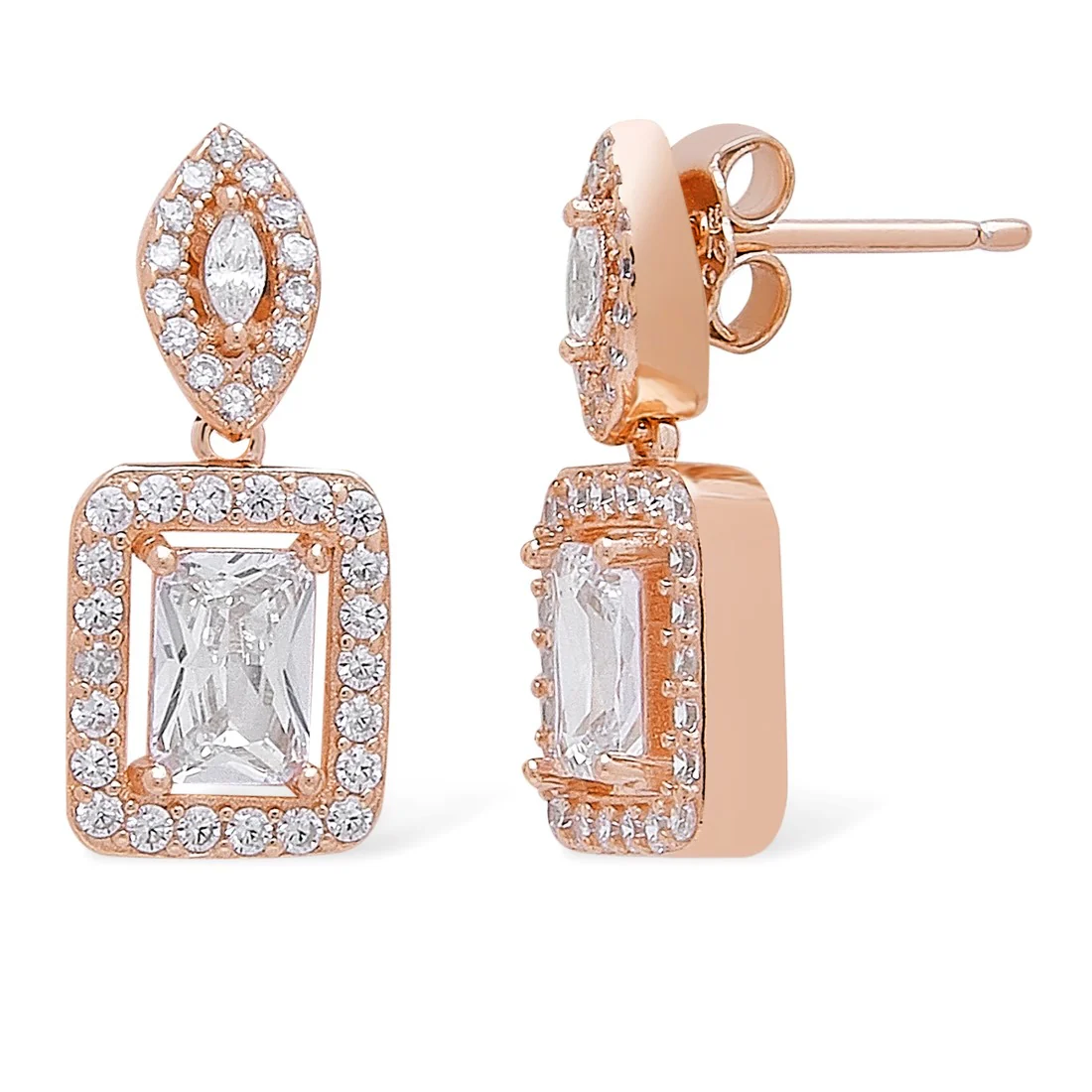 Square Radiance 925 Sterling Silver Rose Gold-Plated Jewelry Set - Image 4