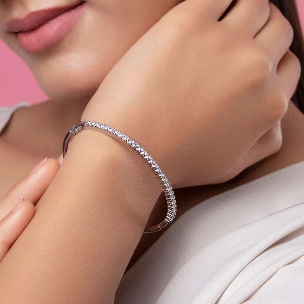 Square Solitaire CZ 925 Sterling Silver Bracelet - Image 4