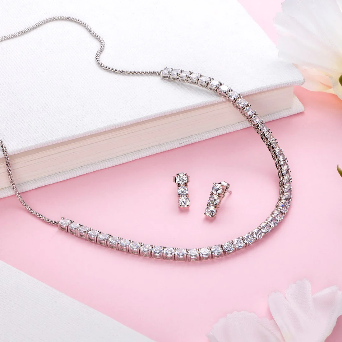 Squared Splendor Rhodium plated 925 Sterling Silver Cubic Zirconia Jewelry Set