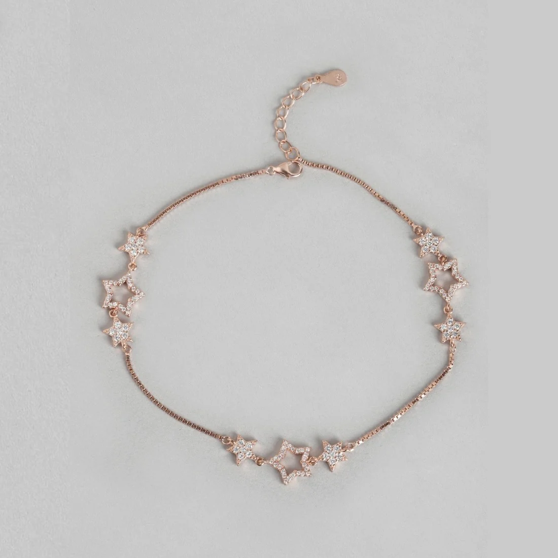 Star Cubic Zirconia Rose Gold Plated 925 Sterling Silver Anklet - Image 7