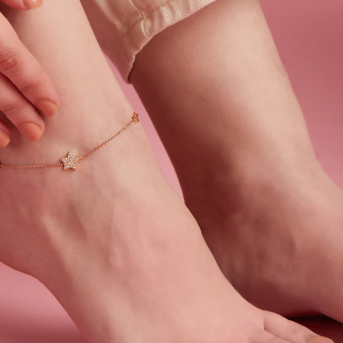 Star Rose Gold Plated CZ 925 Sterling Silver Anklet - Image 3