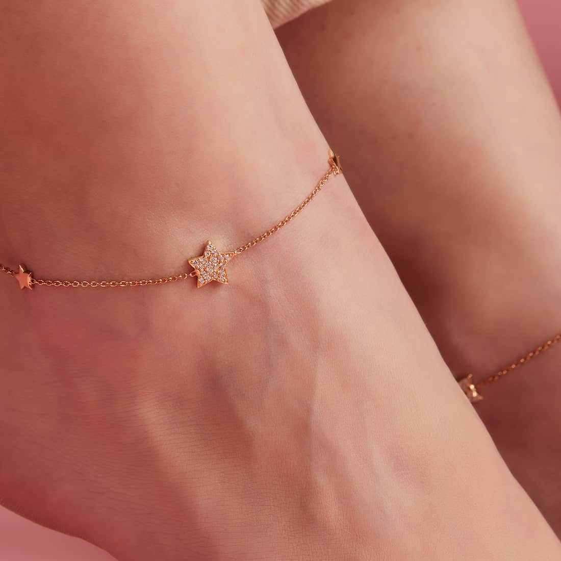 Star Rose Gold Plated CZ 925 Sterling Silver Anklet - Image 4