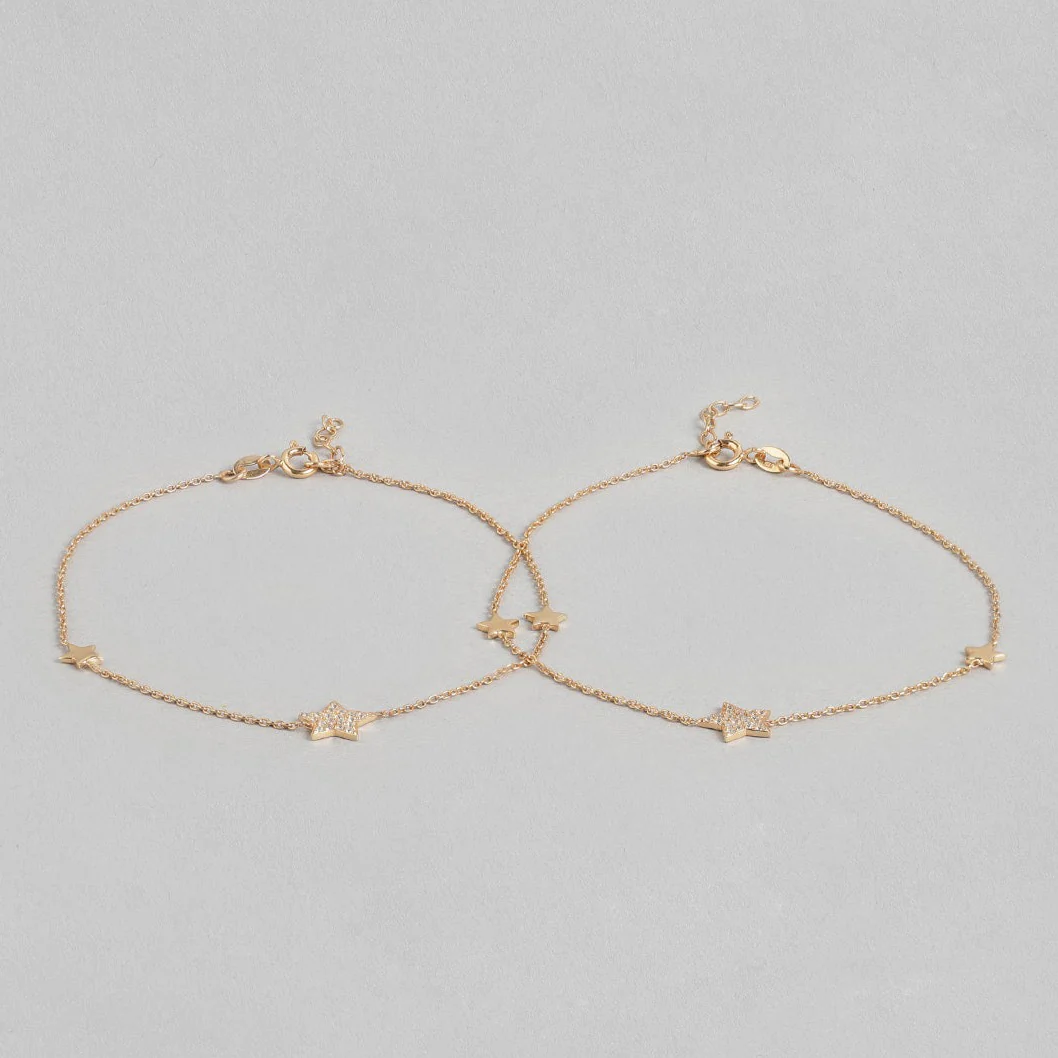 Star Rose Gold Plated CZ 925 Sterling Silver Anklet - Image 6