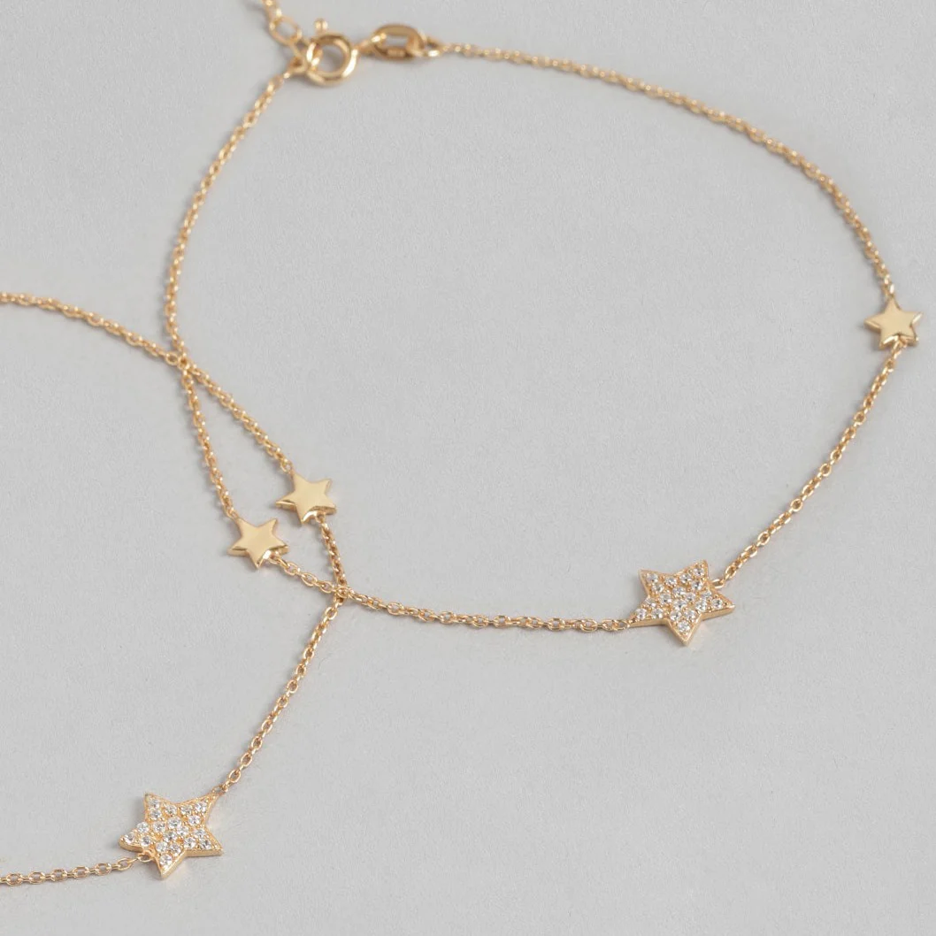 Star Rose Gold Plated CZ 925 Sterling Silver Anklet - Image 7
