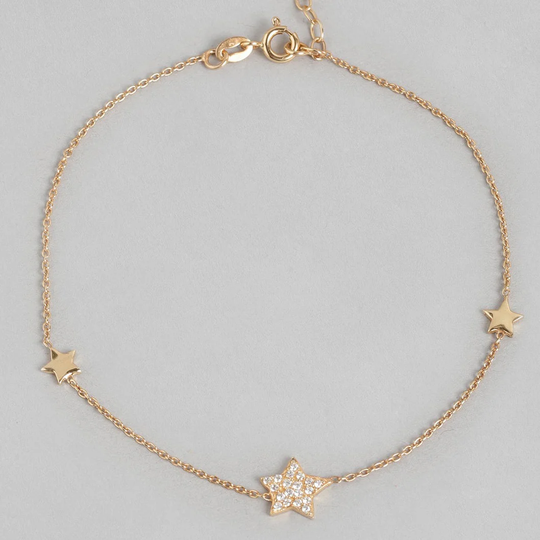 Star Rose Gold Plated CZ 925 Sterling Silver Anklet - Image 8