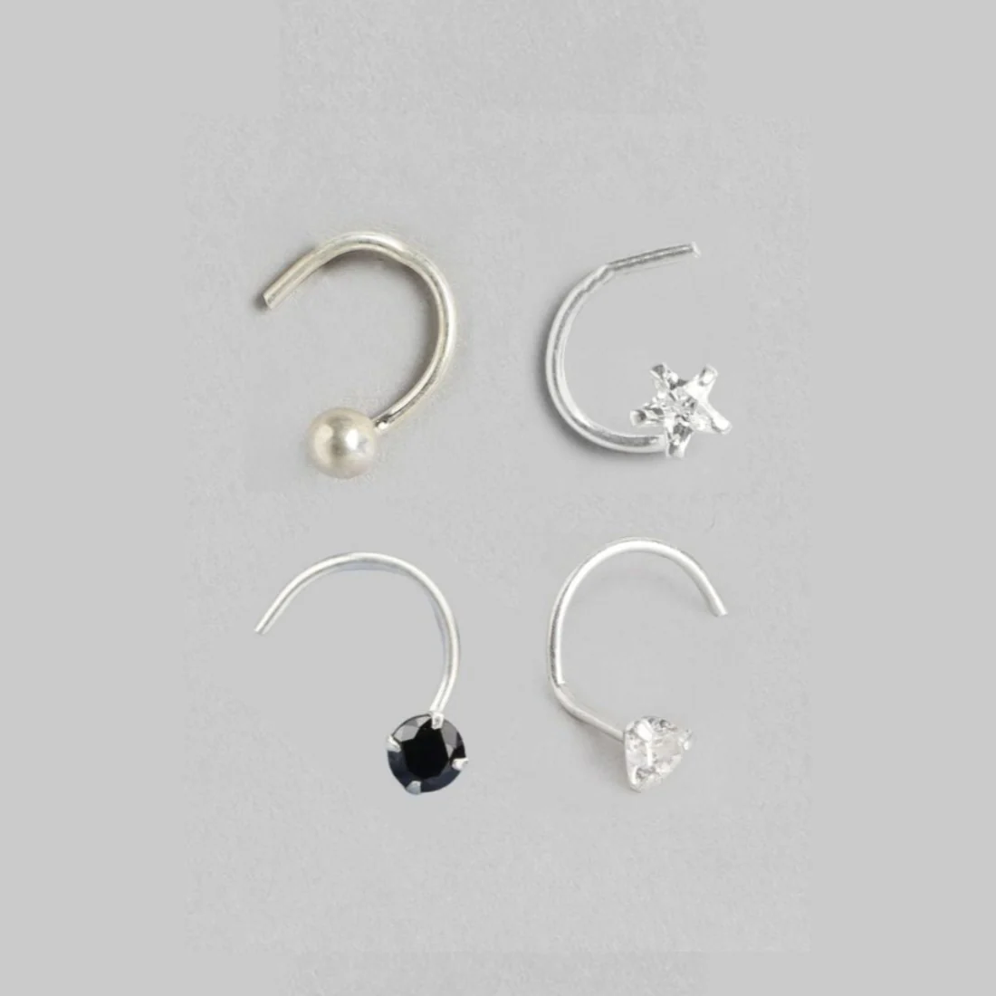 Starry Elegance Rhodium-Plated Combo of 4 Nosepins with CZ Accents - Image 2