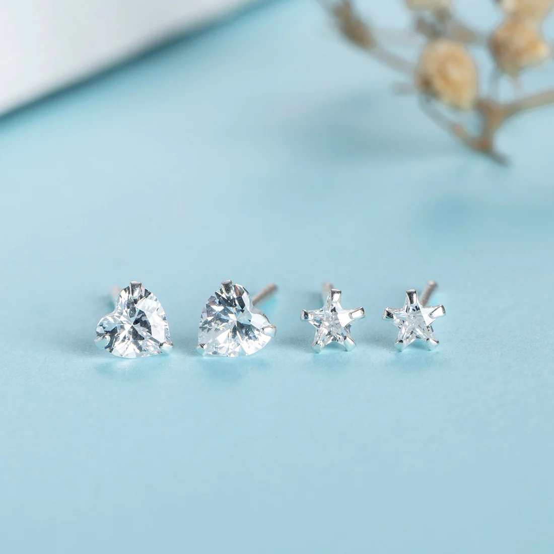 Starry Heartbeat Rhodium-Plated CZ 925 Sterling Silver Combo Earrings - Image 2