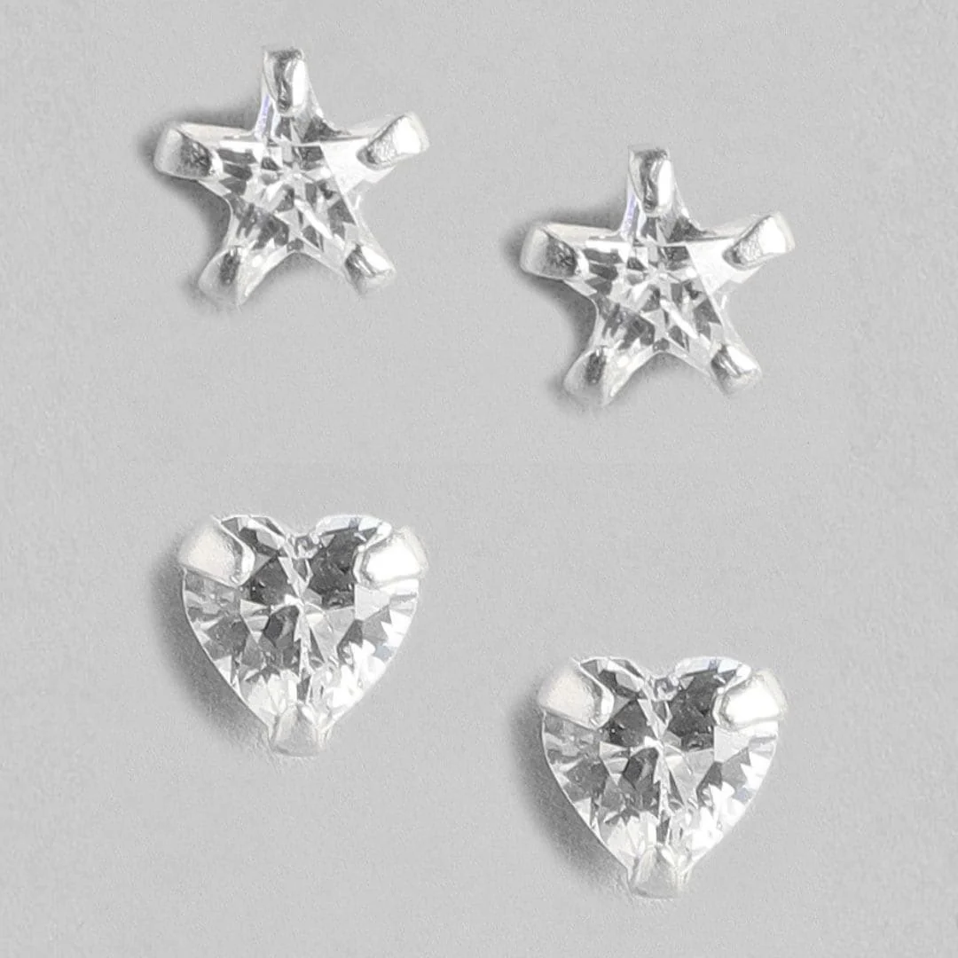 Starry Heartbeat Rhodium-Plated CZ 925 Sterling Silver Combo Earrings - Image 5