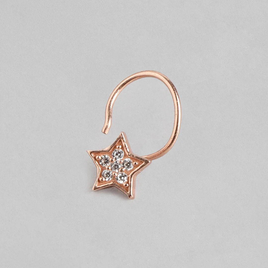 Starry Radiance Rose Gold-Plated Cubic Zirconia Star Nosepin - Image 3