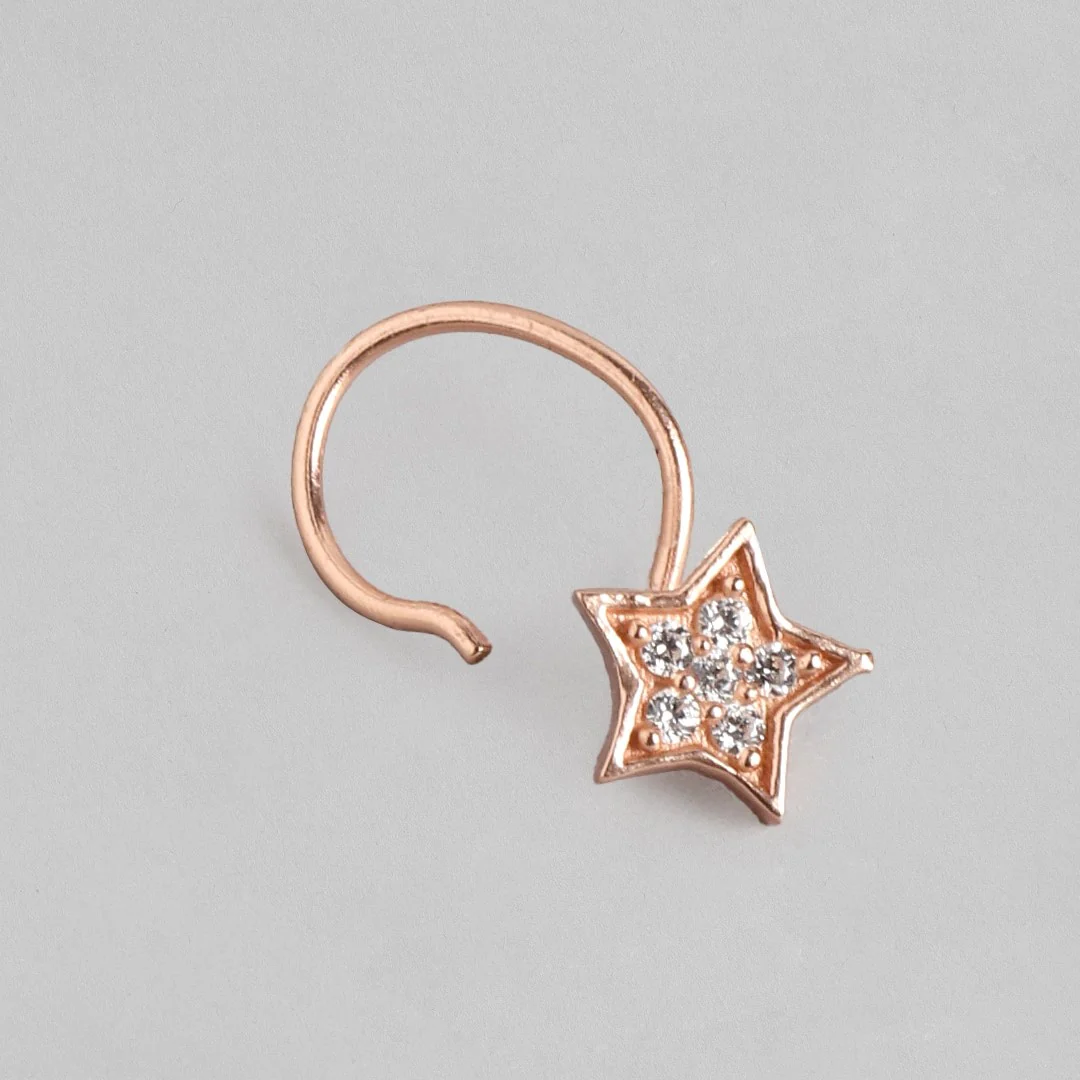 Starry Radiance Rose Gold-Plated Cubic Zirconia Star Nosepin - Image 4