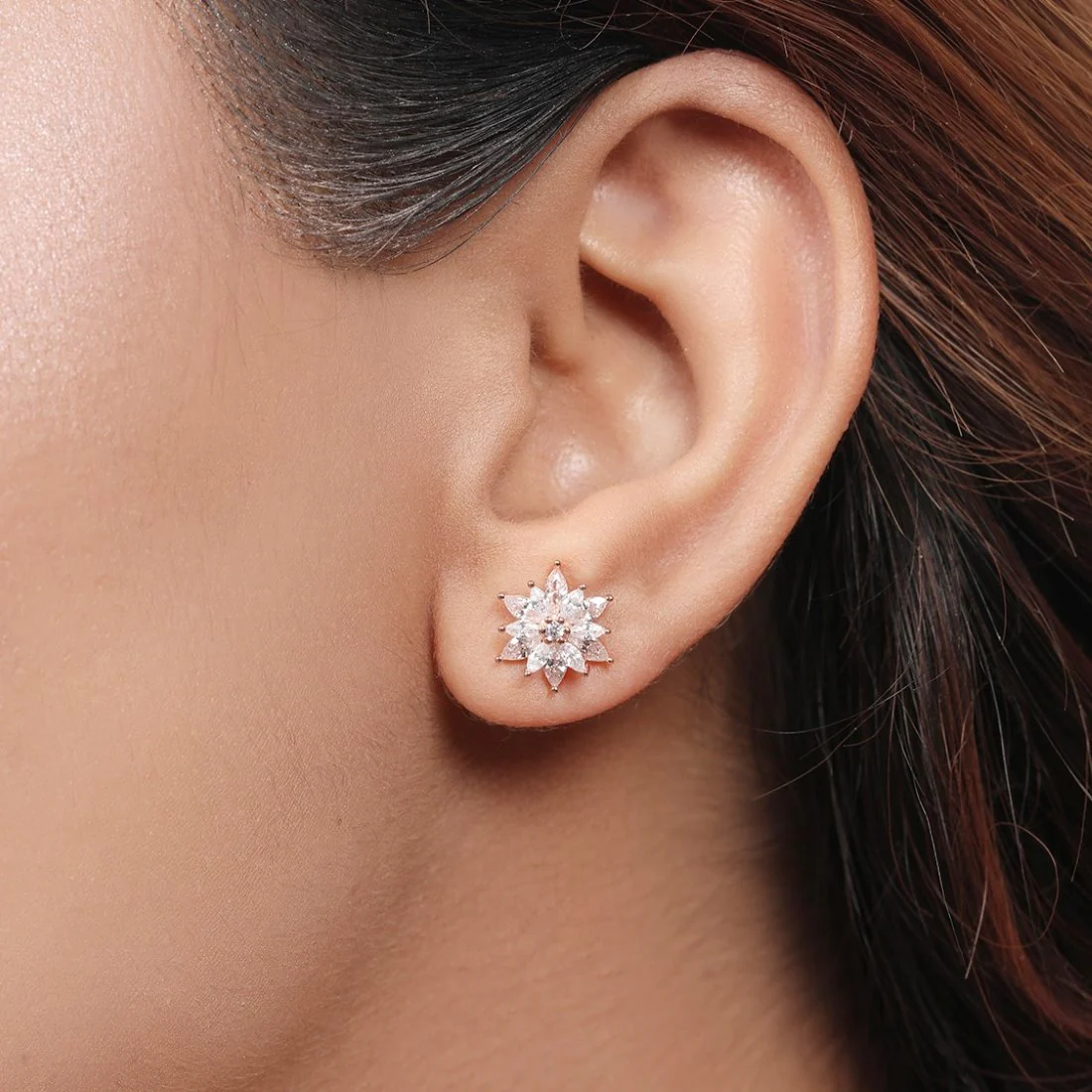 Stellar Floral Rose 925 Sterling Silver Star Earrings
