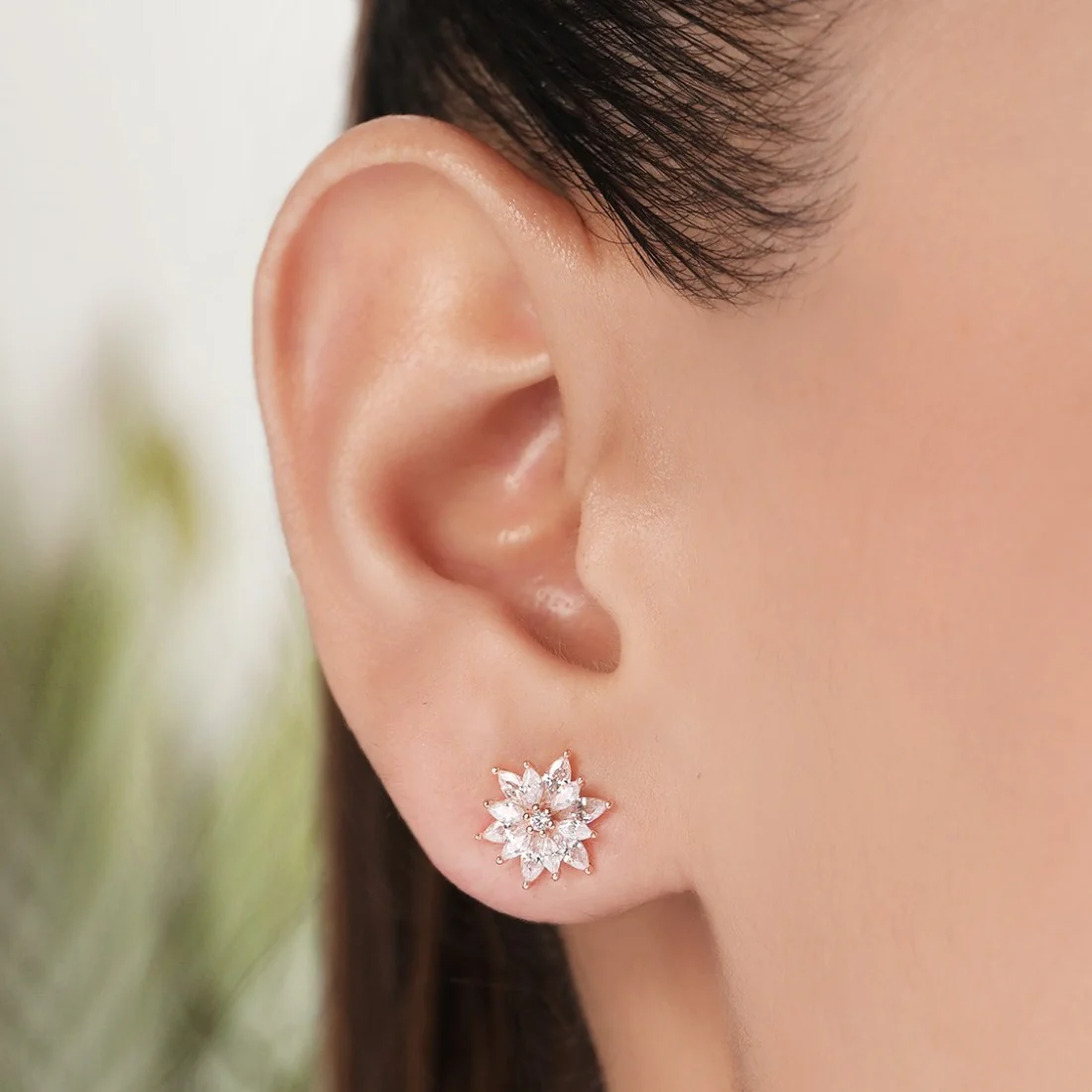 Stellar Floral Rose 925 Sterling Silver Star Earrings - Image 3