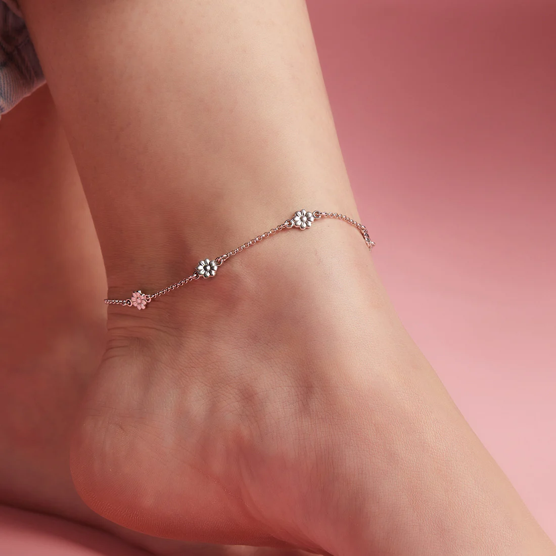 Studded flower 925 Sterling Anklets - Image 3