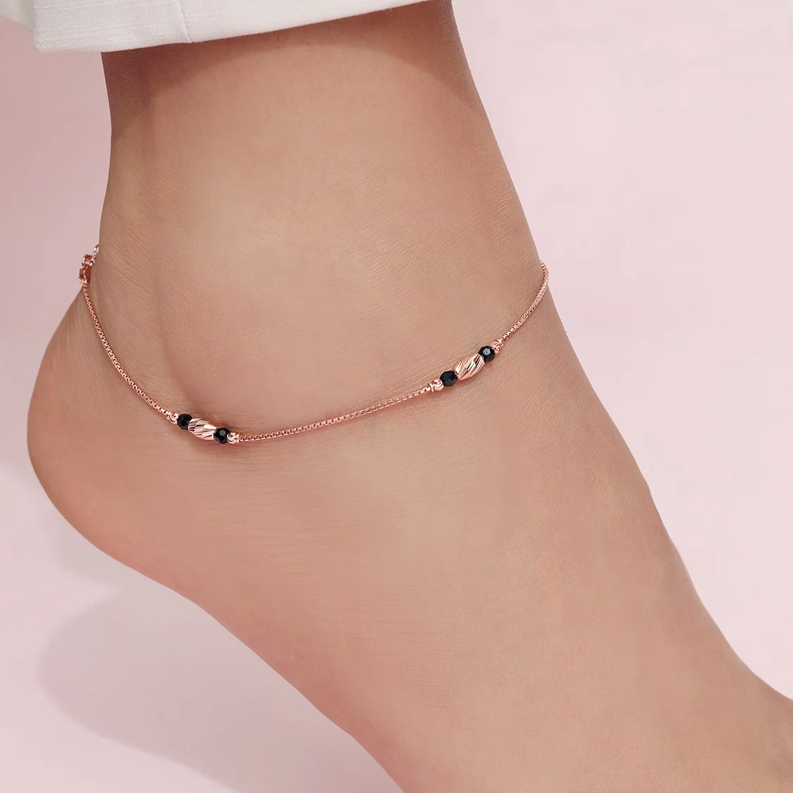 Stylish Rose gold Plated 925 Sterling Silver Box Chain Anklet - Image 2