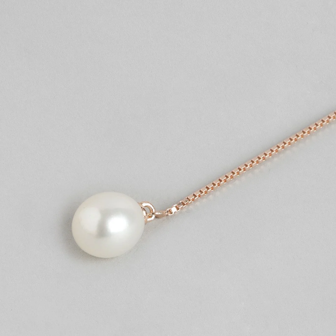 Sui Dhaga with Pearl 7mm 925 Silver Earrings in Rose Gold - Image 7