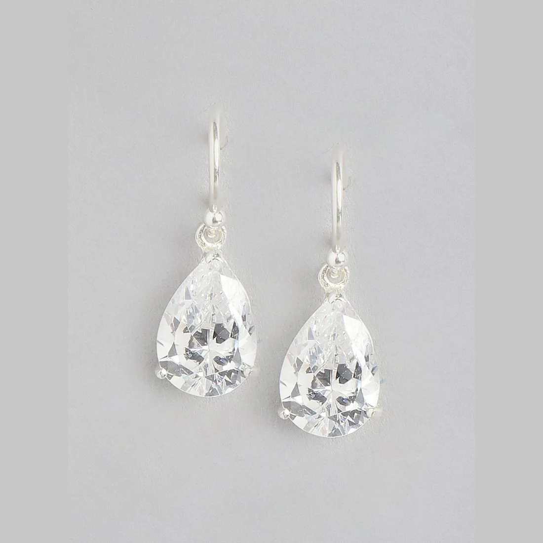 Tear Drop CZ Rhodium Plated Dangle 925 Sterling Silver Earring - Image 3
