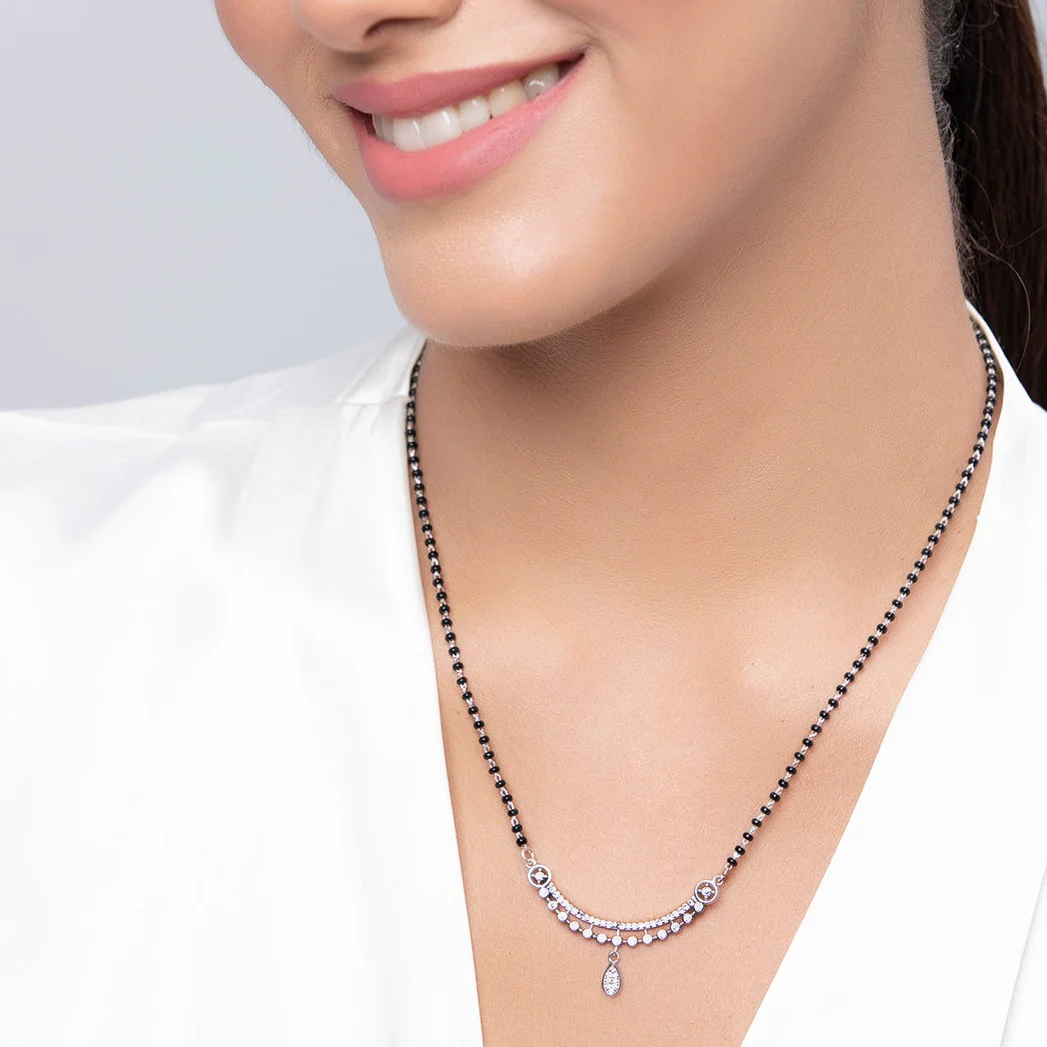 Teardrop CZ Stuuded 925 Silver Mangalsutra - Image 5