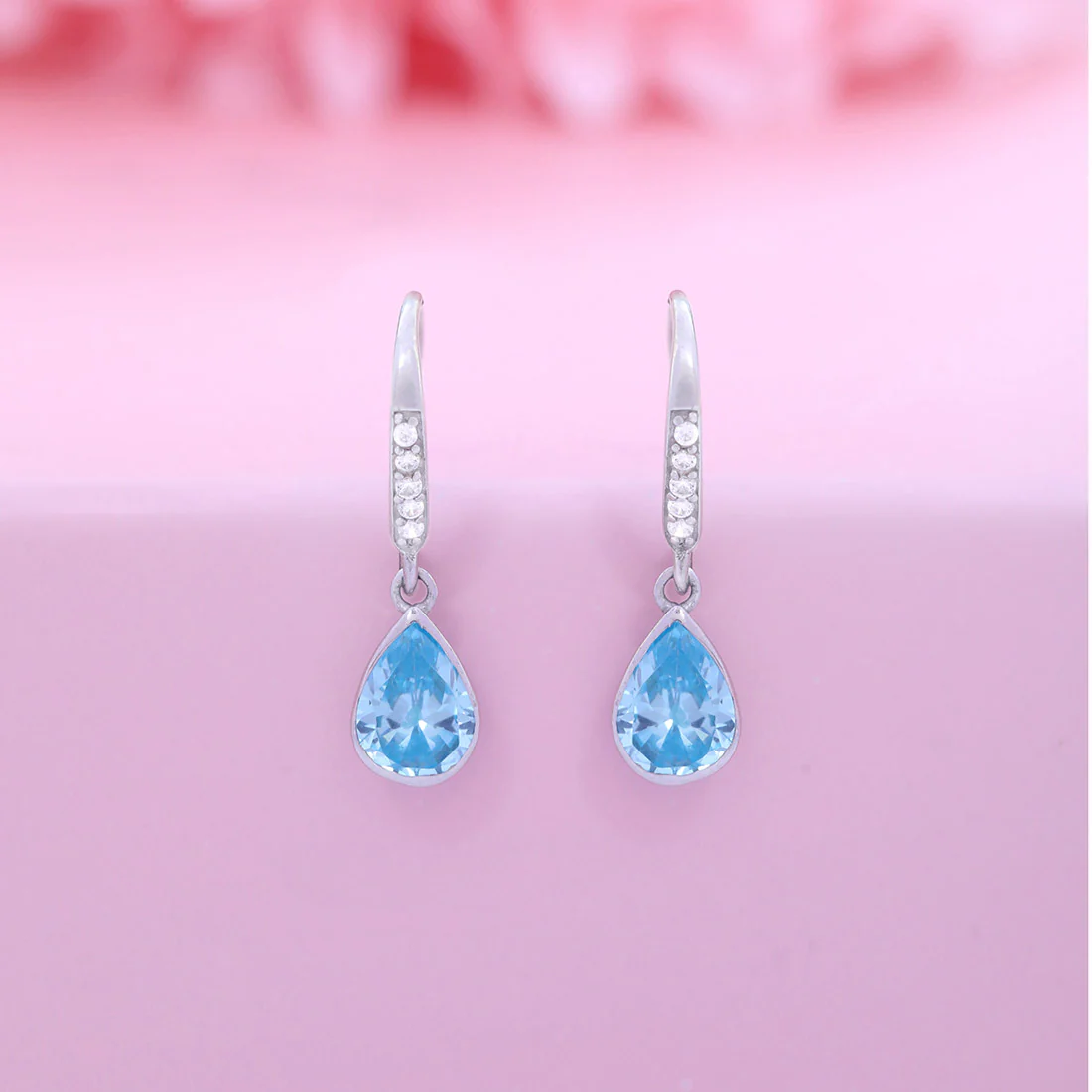 Teardrop Rhodium-Plated 925 Sterling Silver Blue Drop Earrings