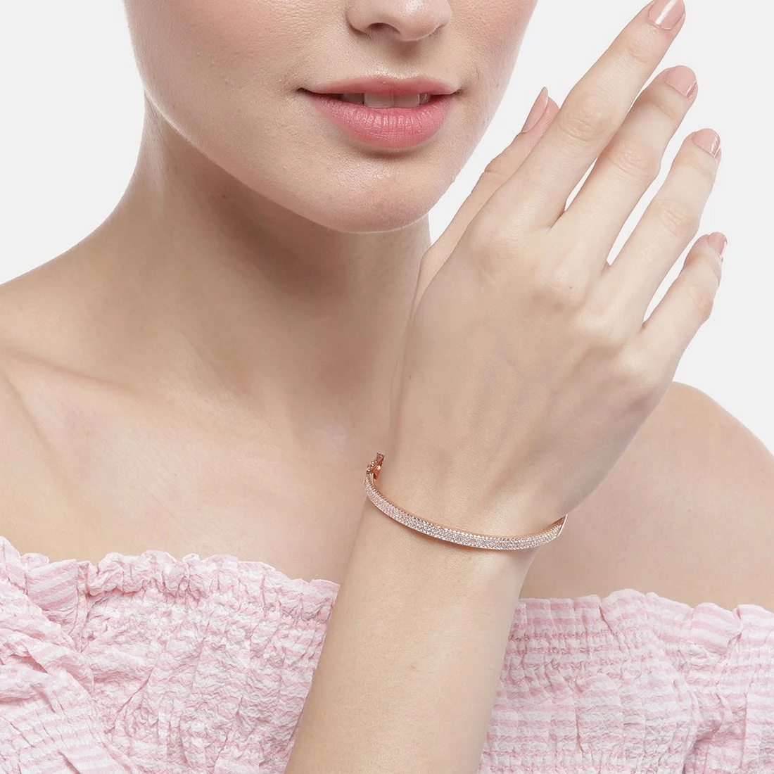 Three-Line CZ Rose Gold Plated 925 Sterling Silver Kada Bracelet - Image 2