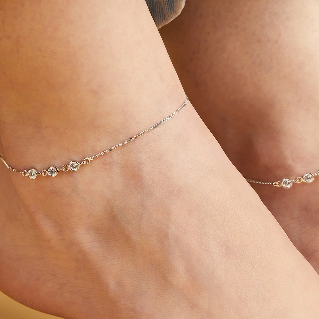 Triple CZ 925 Sterling Silver Chain Anklets - Image 3