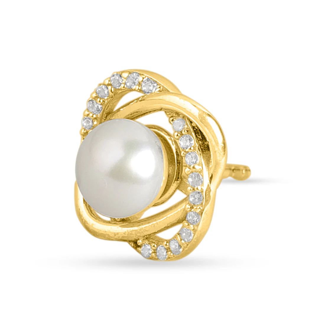 Timeless Elegance Pearl-CZ 925 Sterling Silver Gold Plated Stud Earrings - Image 5