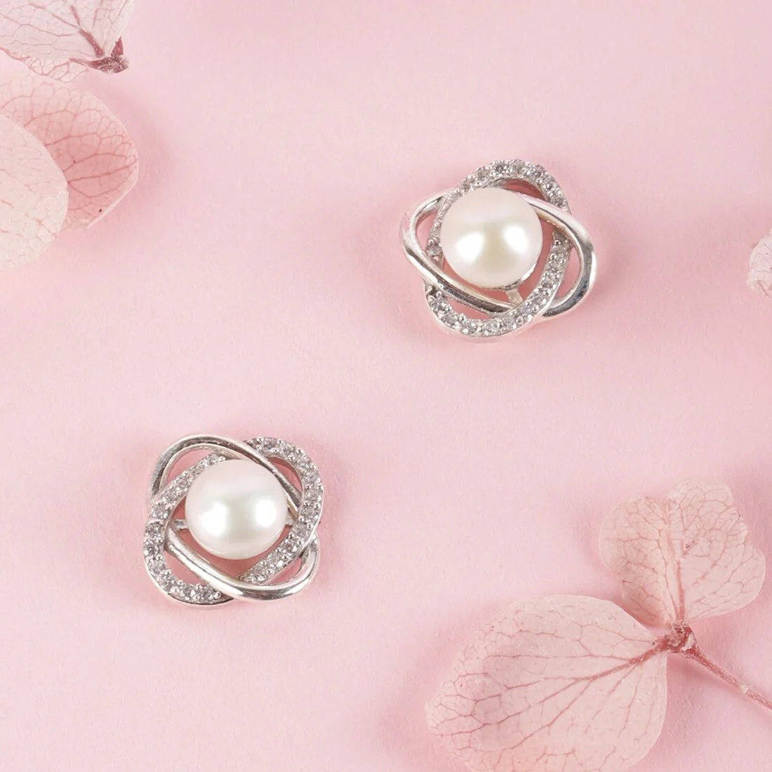 Timeless Elegance 925 Sterling Silver Stud Earrings with Cubic Zirconia & Pearl - Image 4