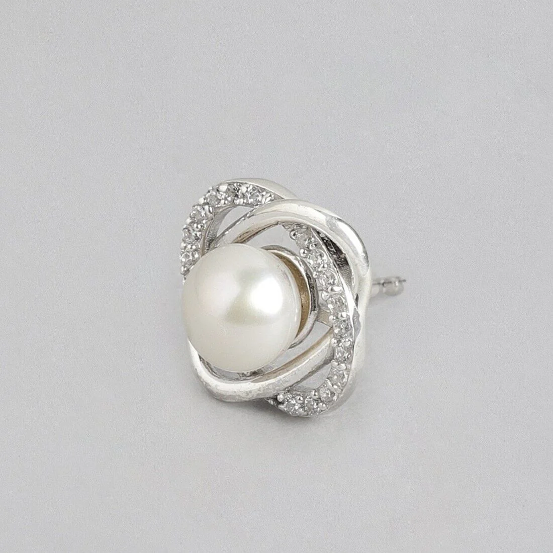 Timeless Elegance 925 Sterling Silver Stud Earrings with Cubic Zirconia & Pearl - Image 7