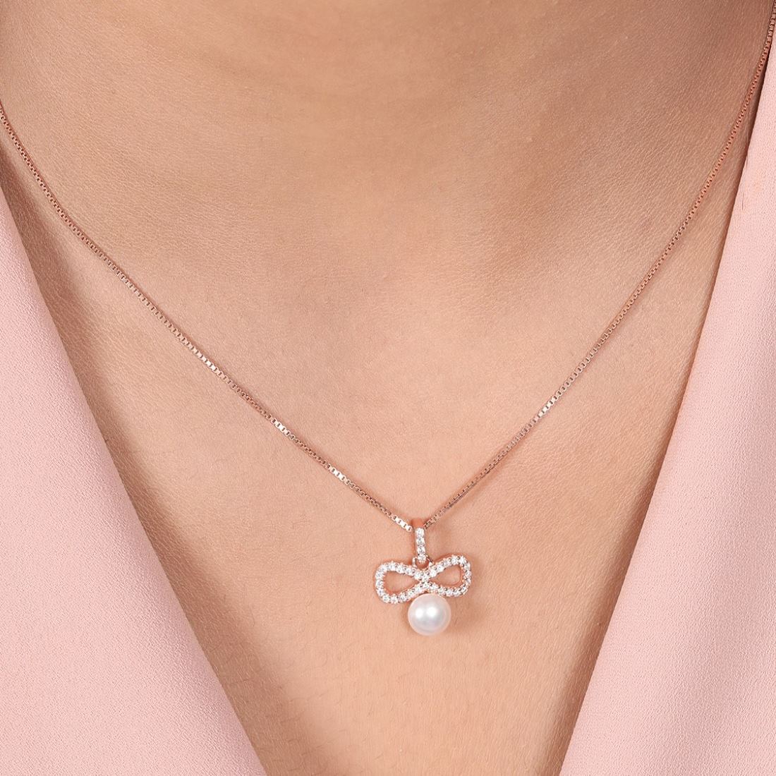 Timeless Infinity Pear-CZ Rose Gold-Plated 925 Sterling Silver Pendant with Chain - Image 3