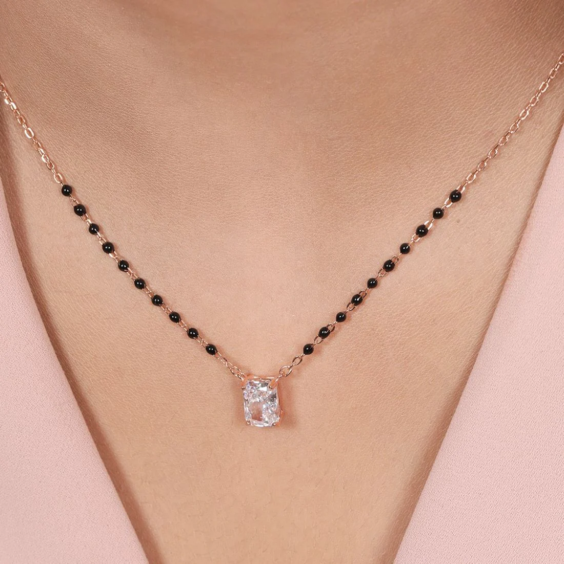 Timeless Rectangle Rose Gold Plated 925 Sterling Silver Mangalsutra - Image 2