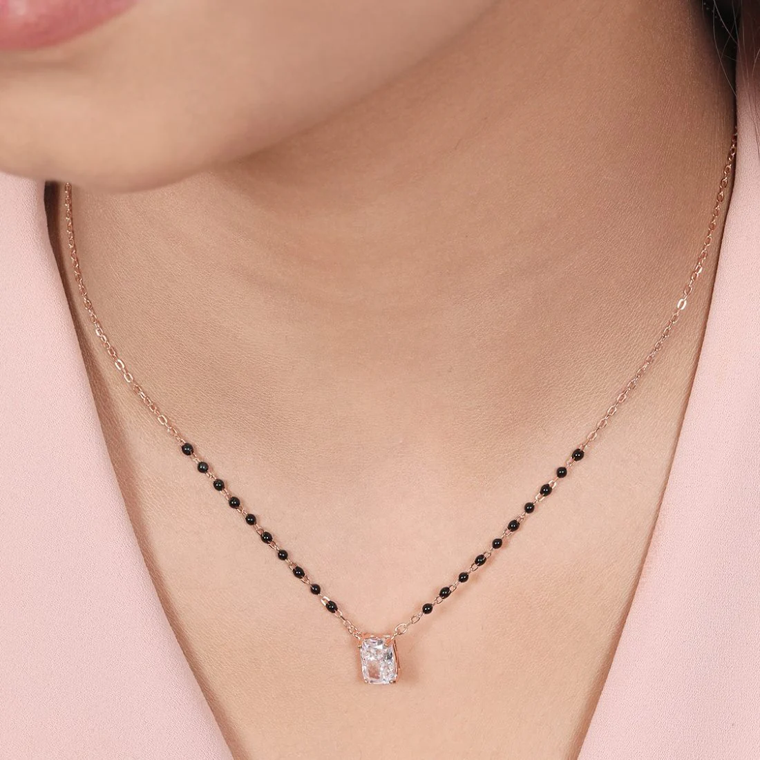 Timeless Rectangle Rose Gold Plated 925 Sterling Silver Mangalsutra - Image 3