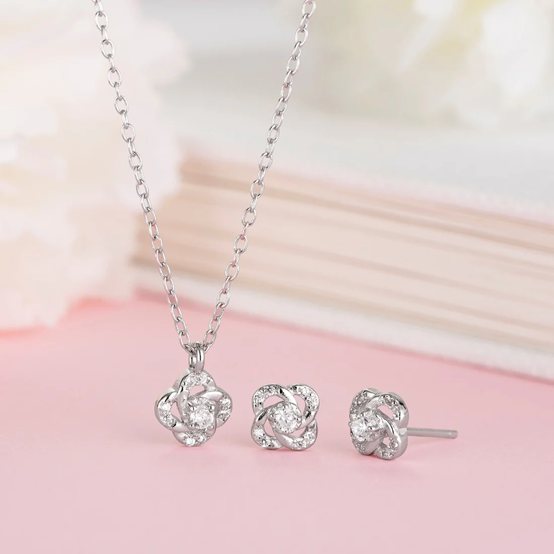 Timeless Floral Rhodium-Plated Brilliance 925 Sterling Silver Jewelry Set