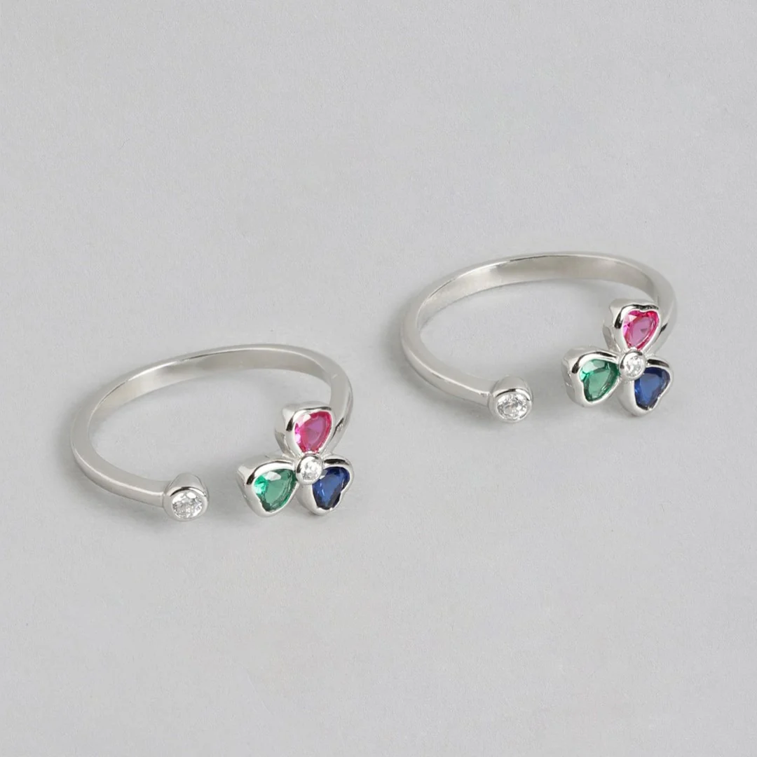 Tiny Multicolor Flora Adjustable 925 Silver Toe Ring - Image 4