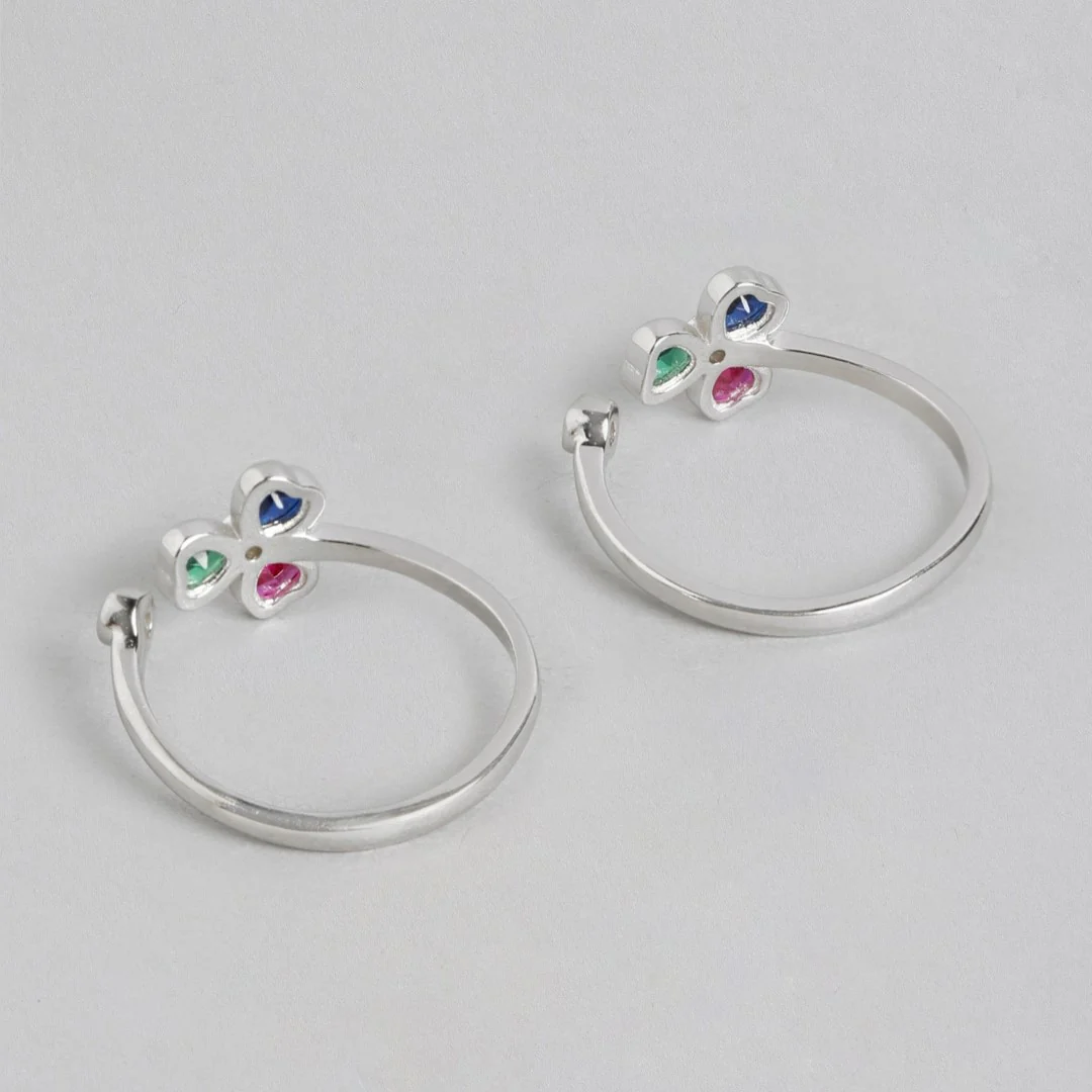 Tiny Multicolor Flora Adjustable 925 Silver Toe Ring - Image 5
