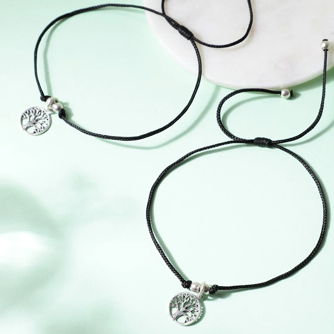 Tree of Life Rhodium Plated 925 Sterling Silver Thread Anklet - Image 5
