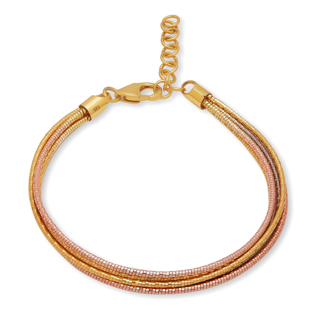 Tri-Tone Elegance 925 Sterling Silver Layered Chain Bracelet - Image 3
